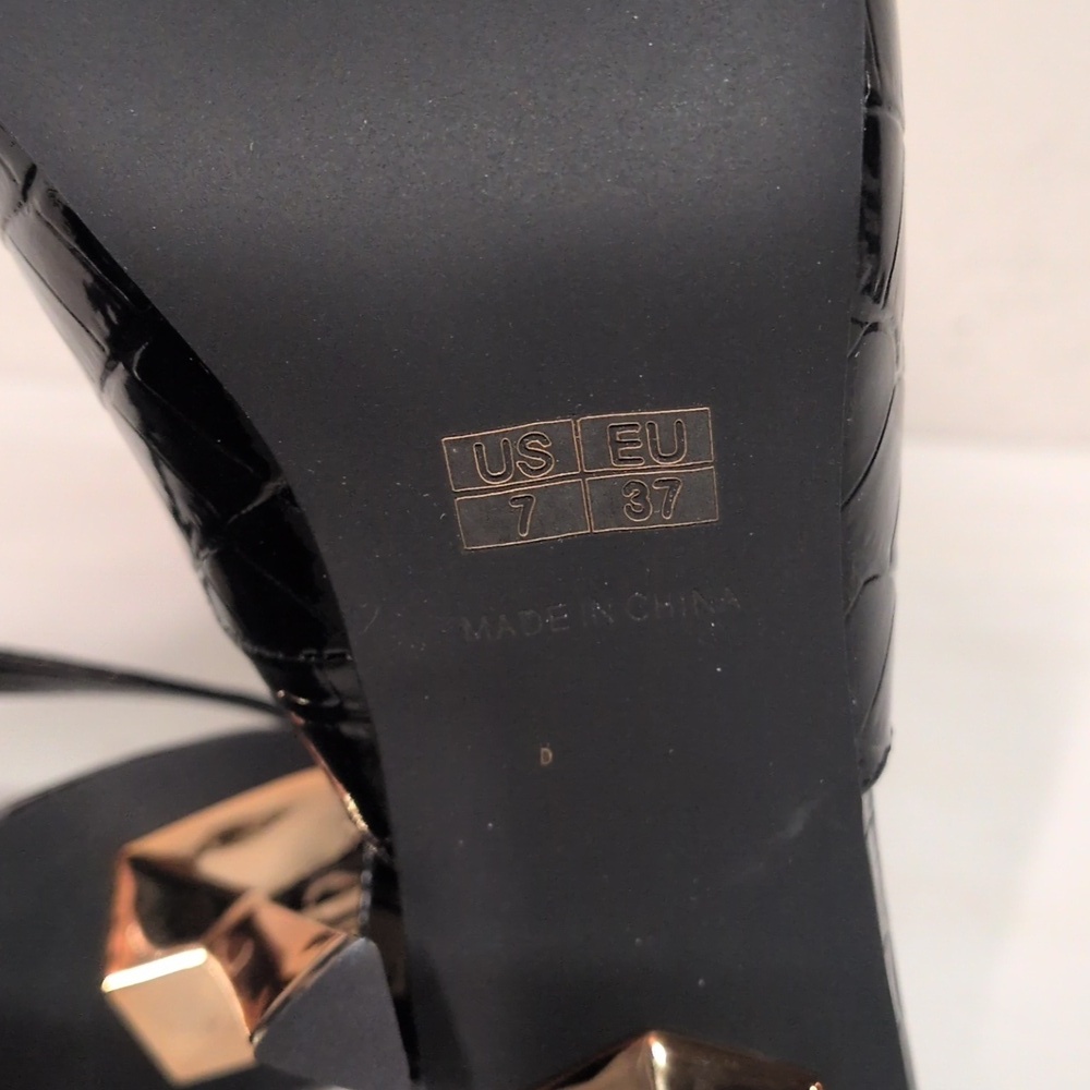 90s Minimalism Black Crocodile Slingback Heel Stiletto Size 7, CBK Style - Picture 5 of 8